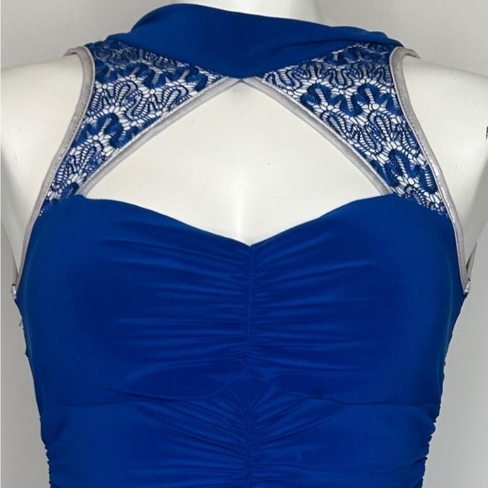 Royal Blue Lace Halter Bodycon Mini Dress - Picture 3 of 6